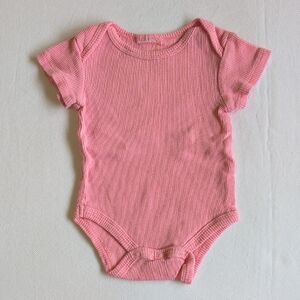 newborn baby girls pink ribbed short sleeve bodysuit
